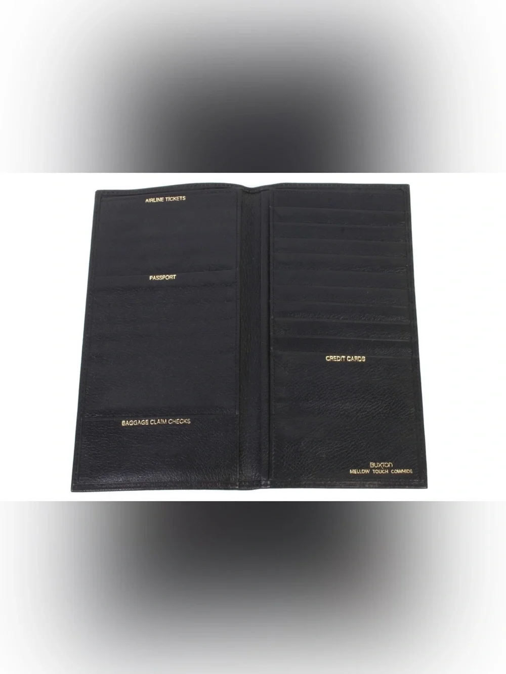 Buxton Black Leather Mellow Touch Cowhide Credit Card Passport Wallet